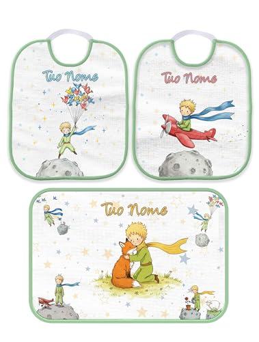 Set Asilo Personalizzato - Bavaglino + Asciugamano Piccolo Principe Bordo Verde