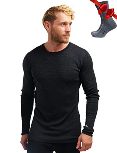 Merino.tech Maglia Termica Uomo in 100% Lana Merino con Calzini in Omaggio