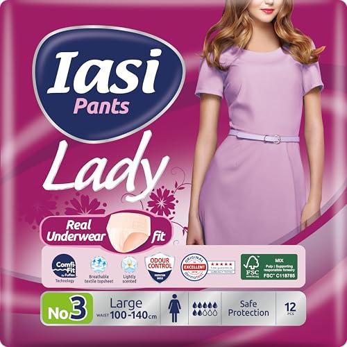 IASI Pants LADY, 12 Mutande Assorbenti Donna monouso, Assorbenza PLUS, Taglia L