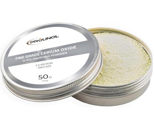 Prounol Ossido di Cerio 50 g - Polvere per Lucidatura di Vetro di Grado fine - TREO 99% - 2,5 Micron