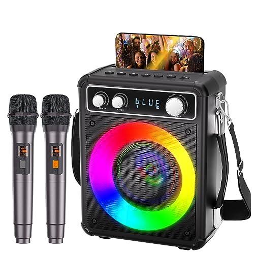 BONAOK Karaoke Machine con 2 Microfoni Wireless e Luci LED