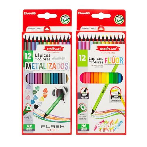 Starplast - Set di 24 Matite Metallizzate e Fluorescenti