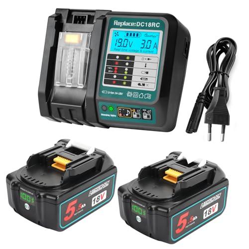 Powarobor Kit 2 Batterie 18V 5.5Ah con Caricabatterie per Makita