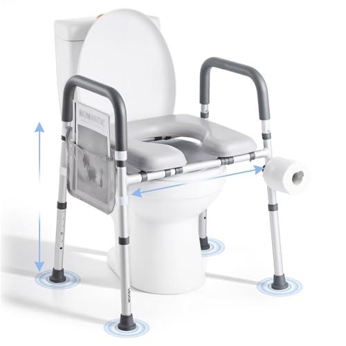 VEVOR Sedile WC Rialzato Universale per Anziani, Altezza e Larghezza Regolabili con Braccioli e Capacità di Carico di 181 kg e 4 Gambe, Sedile WC Rialzato da Bagno per Disabili, Donne Incinte