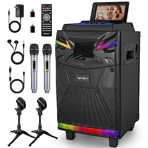 Sistema Karaoke Professionale con Doppi Microfoni Wireless, Altoparlante Bluetooth Portatile con Effetti Luce