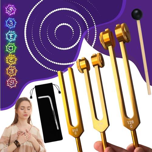 Set di 3 Diapason Medici Professionali (128 Hz, 256 Hz, 512 Hz) con Martello e Custodia