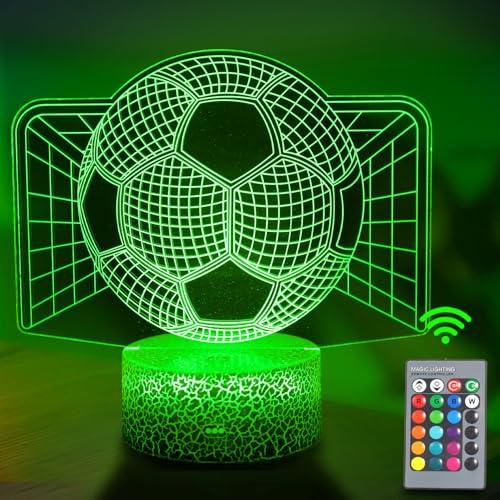 JOLLYEEP Luce Notturna Calcio per Bambini, Telecomando 16 Cambia Colore Dimmerabile, Lampada da Illusione 3D Luce LED, Regali di Natale per Ragazze Ragazzi Soggiorno Arredamento Camera da Letto