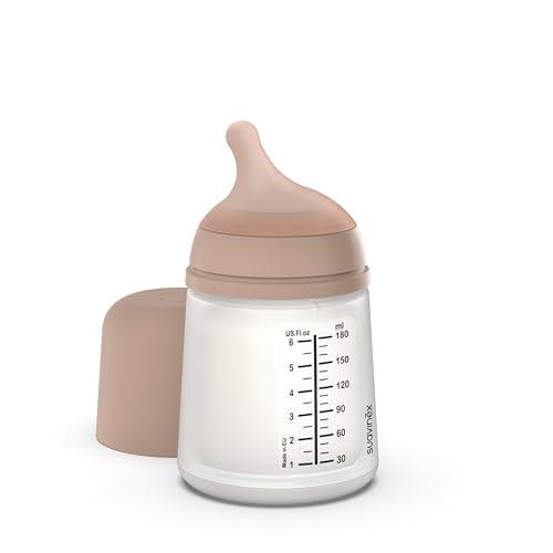 Suavinex, Biberon Anti-Coliche Zero Zero, con Tettarella a Flusso Adattabile (A), Silicone, per Bambini +0 Mesi e Neonati, Allattamento Latte Materno e Formula, 180 ml, Medium