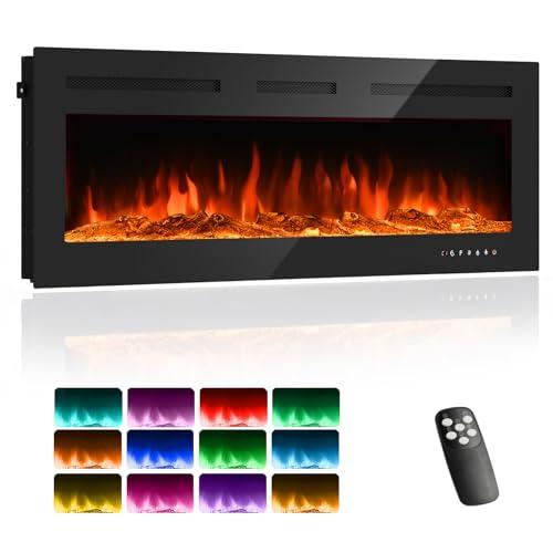Camino Elettrico 3 in 1 da Parete, Incasso o Pavimento con Effetto Fiamma 3D e 12 Colori