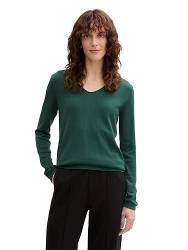 TOM TAILOR Maglione Basic da Donna con Scollo a V, Verde Explorer