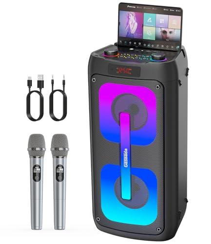 Macchina Karaoke Bluetooth Portatile con 2 Microfoni Wireless e Luci Discoteca