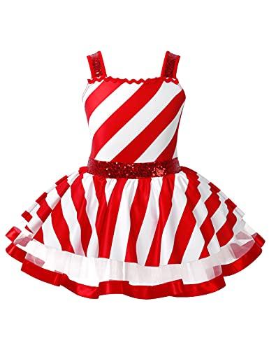 Aislor Vestito Natalizio Bambina Vestiti della Santa del Partito Senza Maniche/Corte Costume da Natale a Righe Ragazza Tutu Abito da Danza Classica Latino Abiti Balletto A Rosso 10 Anni
