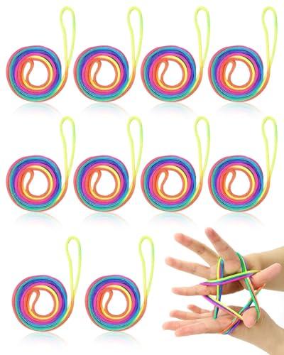 FUGLUS 10 Pezzi Rainbow Rope, Giochi Di Corda Mano Bambini,Finger Twist Gioco A Filo, Gioco del Dito della Stringa,Giochi Con Corda per Dito,Ottimo Come Piccolo Regalo,Lunghezza 160cm