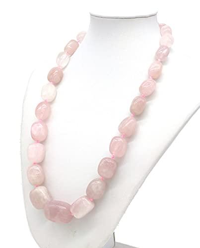 Collana Girocollo Donna in Quarzo Rosa, Pietre Naturali, 50 cm, Chiusura a Moschettone, Fatta a Mano