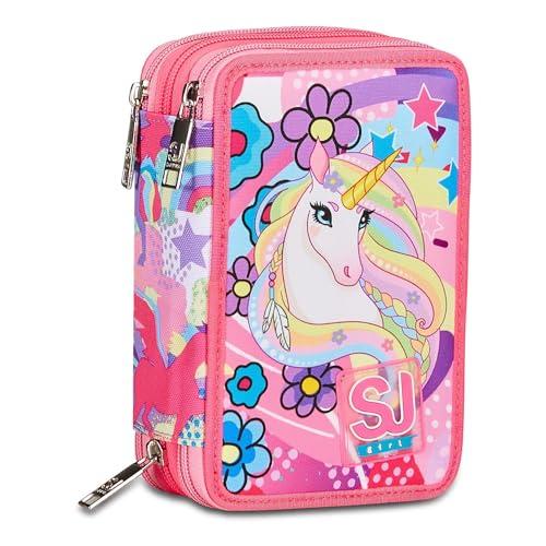 SJ Gang Astuccio Scuola 3 Zip Rosa Unicorno