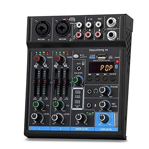 Mixer Audio Professionale Depusheng M4 a 4 Canali con Interfaccia USB e Bluetooth