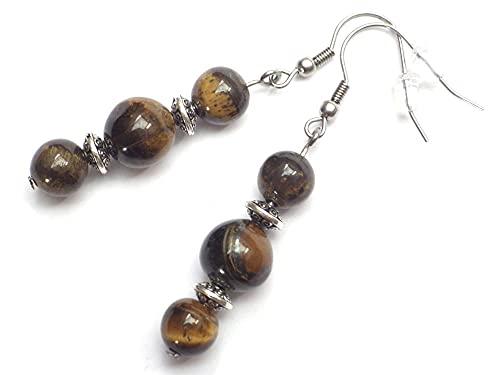 Orecchini Pendenti Thurcolas Occhio di Tigre Marrone e Acciaio Inossidabile - Stile Chic e Classico