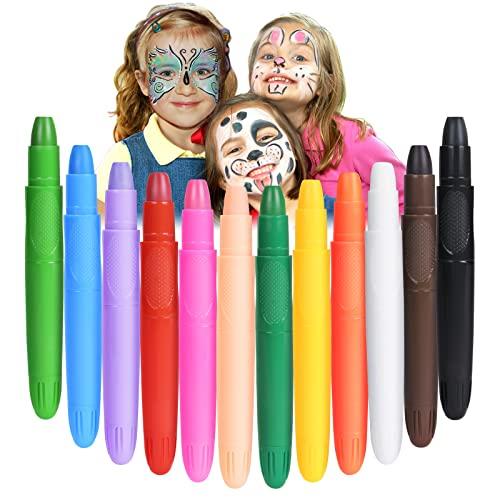 URAQT Truccabimbi, 12 Colori per Pittura Corpo, Trucco per Bambini Sicuro e Non Tossico, Matite per Trucco per Halloween, Carnevale, Pasqua, Cosplay, Make Up, Pancia Gravidanza