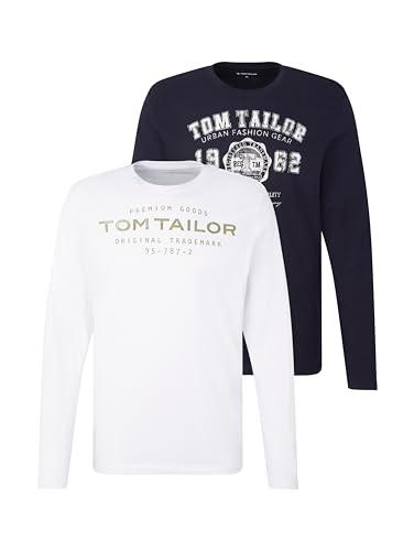 TOM TAILOR Maglia a Maniche Lunghe in Confezione Doppia, Uomo, Blu