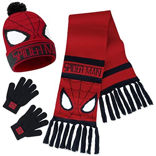 Marvel Spiderman Accessori Invernali Bambino - Set Sciarpa, Guanti e Cappello (Rosso Spiderman)