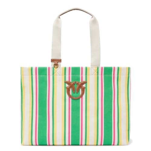 Pinko Borsa Shopper a Righe Giallo/Fucsia/Verde