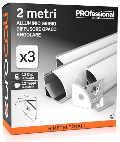 Kit 3x Profili Angolari in Alluminio per Strisce LED - 6 Metri Totali con Schermatura Opaca
