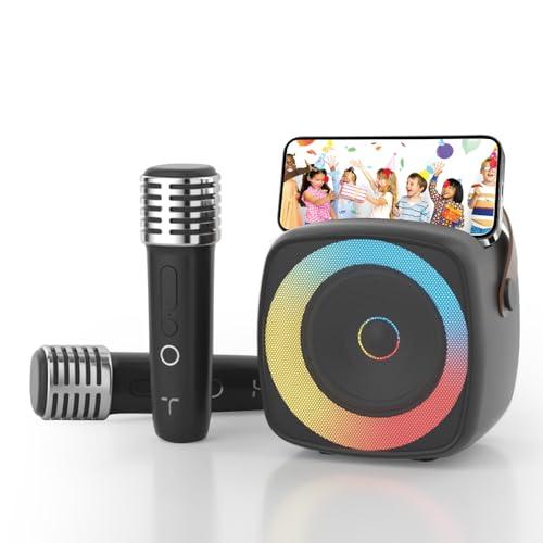 Karaoke per Bambini con 2 Microfoni e Supporto per Telefono (Nero)