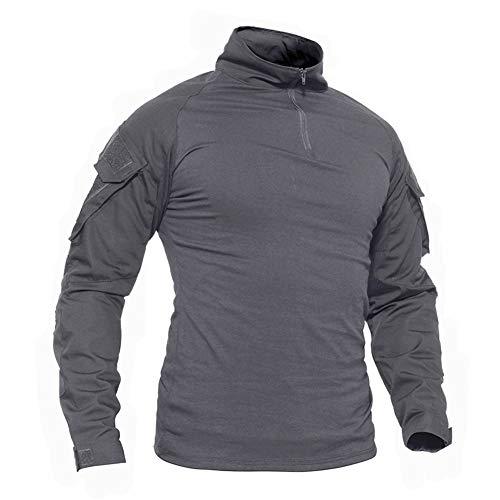 LiliChan T-Shirt Tattica Militare a Maniche Lunghe da Uomo - Grigio (EU XXS)