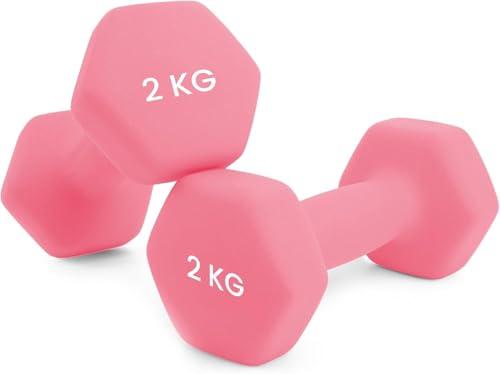 Unycos - Set di 2 Manubri Antiscivolo in Neoprene, Coppia di Pesi Esagonale da 2 kg per Uomini/Donne, Nucleo in Ghisa, Allenamento della Forza, Fitness, Palestra in Casa (Rosa)