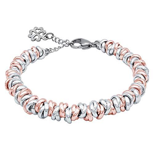 Bracciale regolabile con pendente charm quadrifoglio portafortuna in alluminio anodizzato e acciaio