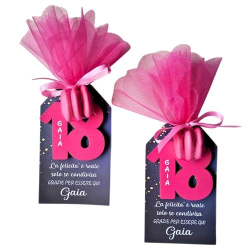 Bomboniera 18 anni ragazza, segnaposto con magnete in legno a forma di numero 18