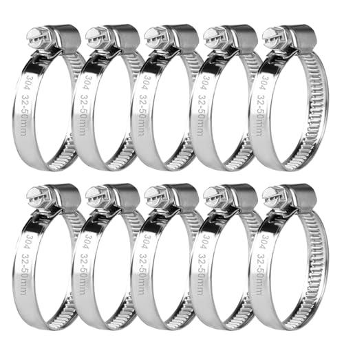 10 Pz Fascette Stringitubo Inox, Fascette Metalliche, Fascette Stringitubo in Acciaio Inox Regolabile 32-50 mm, Fascetta Metallica con Vite, Collare Stringitubo a Bullone per Tubo Acqua Auto Piscina