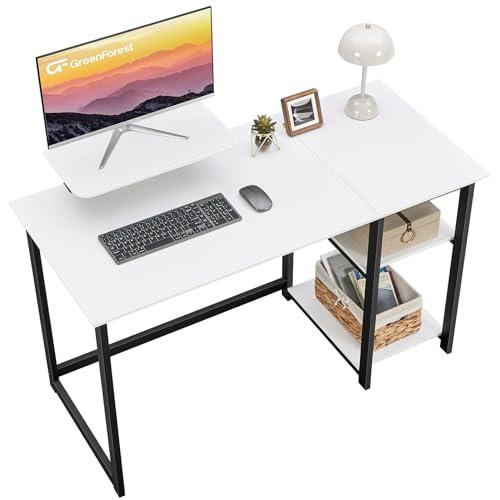 GreenForest Scrivania Gaming Salvaspazio Bianca con Supporto Monitor e Ripiani Reversibili, 100 cm