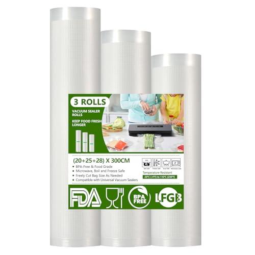 Diboniur Sacchetti Sottovuoto Alimenti, 3 Rotoli Goffrati Riutilizzabili