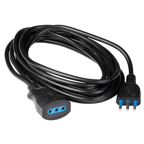 POLY POOL PP0382.1S Prolunga Elettrica Nera 250V Cavo Estensibile 5 Metri - Spina Italiana 10A 2P+T - 100% Made in Italy