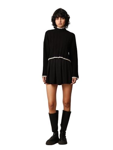 ONLY ONLCHICK Stitch LS Highneck Pull Knt Pullover, Black/Detail:Pumice Stone, M Donna