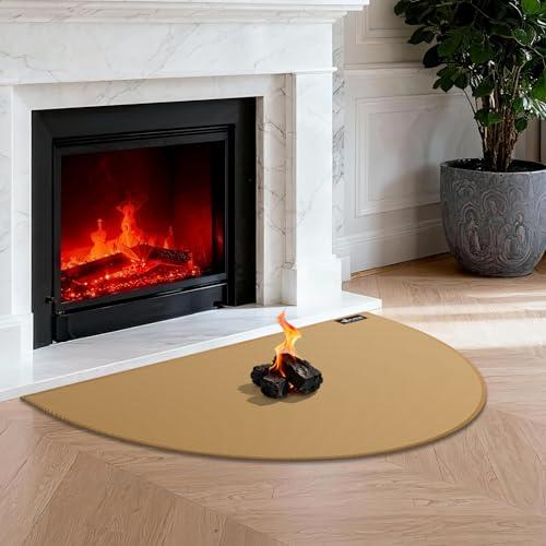 FLASLD Tappeto Ignifugo per Camino Semicircolare, 71 x 122 cm, Protezione Pavimento Marrone