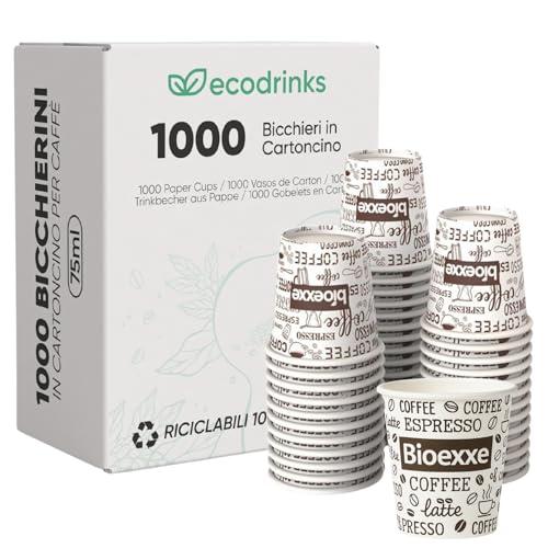 Ecodrinks - 1000 Bicchieri Caffè Carta Da 75ml - Set Bicchierini Monouso Biodegradabili