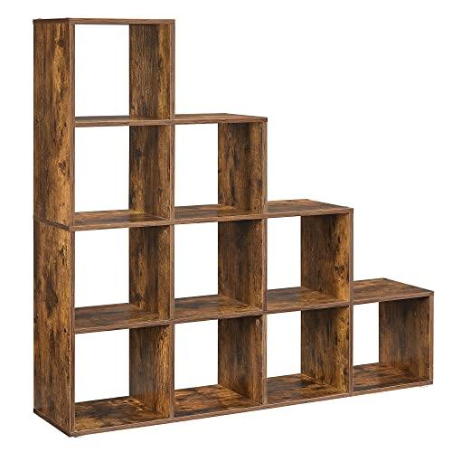 VASAGLE Libreria a 10 Cubi, Scaffale con Scomparti Aperti, Organizzatore per Decorazioni, Cernici per Foto, Piante, Soggiorno Camera da Letto Studio, 29 x 129,5 x 129,5 cm, Marrone Vintage LBC10BX