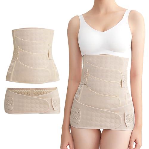 3 in 1 Cintura Addominale Donna, 4 Patch Cintura Post Parto Regolabile con Cintura Pelvica, Cintura di Sostegno per Gravidanza Lombare Schiena Elastica, Cintura per Pancia Piatta M L XL XXL (L)