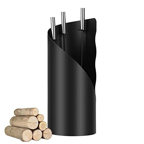 Randaco Set di posate per camino, nero, moderne, 4 pezzi, in acciaio inox, con pala, scopa, gancio, supporto per appendere la cucina, la casa, accessori per la pulizia del camino, Ø 20 x 50 cm