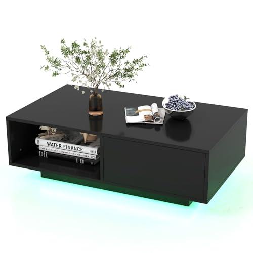 Tavolino da Salotto Moderno con LED RGB e Spazio di Stoccaggio COSTWAY