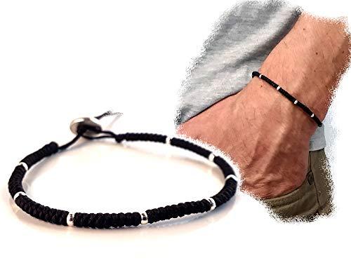 Bracciale Patagonia LuZ in Cotone Cerato Nero con Pepite Metalliche