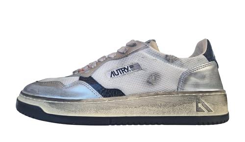 Autry Medalist Scarpe Sneakers in Pelle e Camoscio Bianco Argento Super Vintage