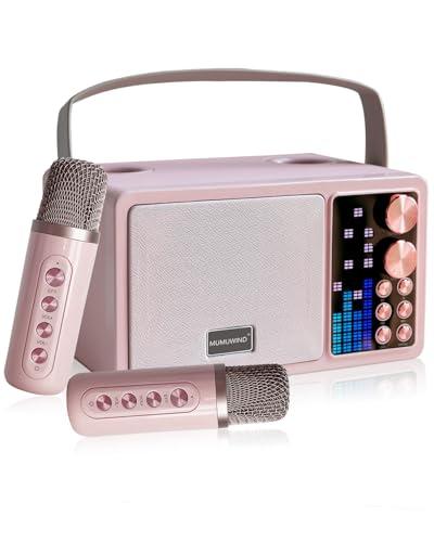 Karaoke Bluetooth Portatile con 2 Microfoni Wireless Rosa