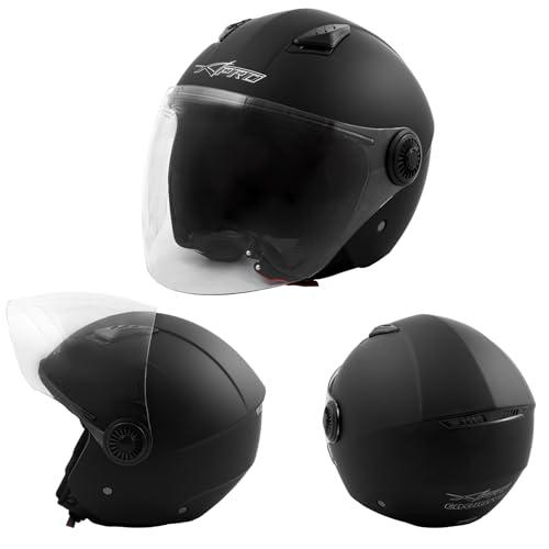 A-Pro Casco Jet Visiera Lunga Scooter Moto Quad Omologato ECE 22-06 Nero Opaco