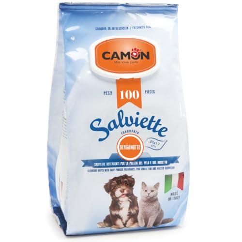 CAMON Salviette Detergenti Bergamotto per Cani e Gatti - 100 Pezzi