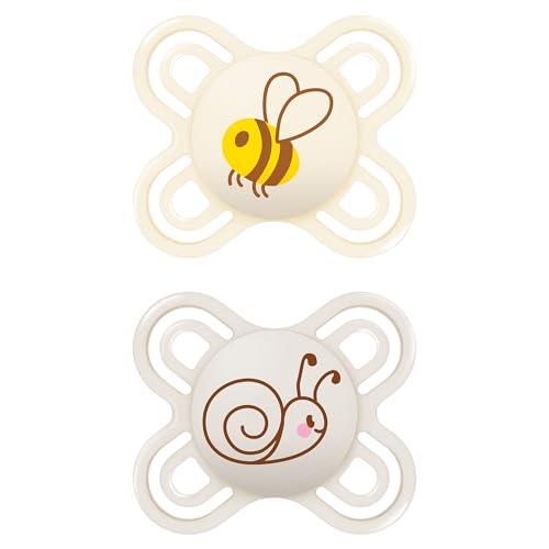 MAM Perfect Start Confezione Doppia Succhietto 0-2 Mesi (Set da 2), Ciuccio MAM 0-2 mesi in silicone per un sano sviluppo orale, Kit da 2 accessori neonato con porta ciuccio sterilizzatore, Neutro