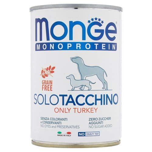 Monge Monoproteico Solo Tacchino Alimento Umido per Cani 12 X 400gr