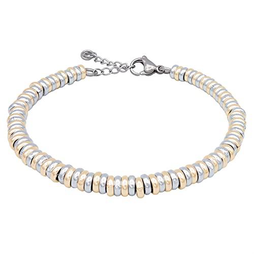 Bracciale Donna regolabile anellini acciaio alluminio morbido 5 mm (Regolabile da 16 a 19 cm (x polso 13-15), Argentato/Dorato)